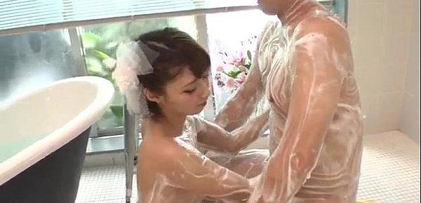  Risa Mizuki gets busy with cock during soapy xxx play